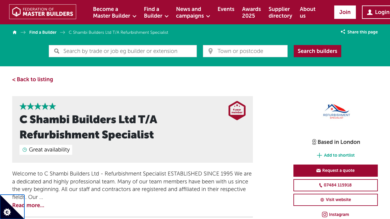 C.SHAMBI BUILDERS LTD website preview