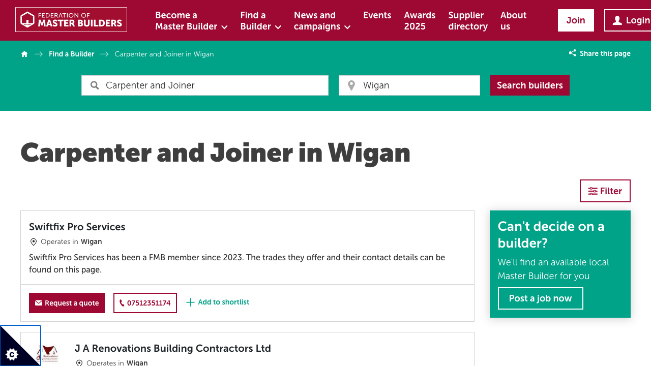 CHR JOINERY LTD website preview